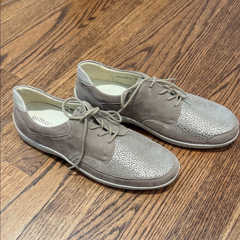 Orthofeet‎ Women's Stylish Tan and Gray Flats
